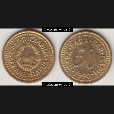 Münzen Jugoslawien Umlaufmünze 1990-1991, 50 Para 1990, Bild mit Vollansicht als Bildmaterial Sammlung