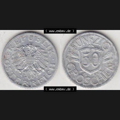 Münzen Österreich Umlaufmünze 1946-1955, 50 Groschen 1955, Münze aus Österreich mit Münzseiten Horizontal / Nebeneinander auf einen Bild für Mobile-Geräte... Sammlung