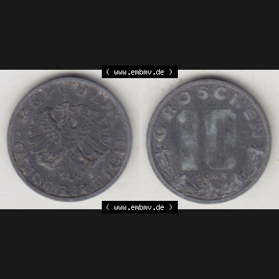 Münzen Österreich Umlaufmünze 1947-1949, 10 Groschen 1948 III., Münze aus Österreich mit Münzseiten Horizontal / Nebeneinander auf einen Bild für... Sammlung