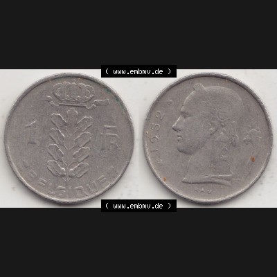 Münzen Belgien Umlaufmünze 1950-1988, 1 Francs-Franken 1952 Belgique. Vorderseite und Rückseite horizontal auf einen digitalen Bild der alten belgischen Francs Umlaufmünze... Sammlung