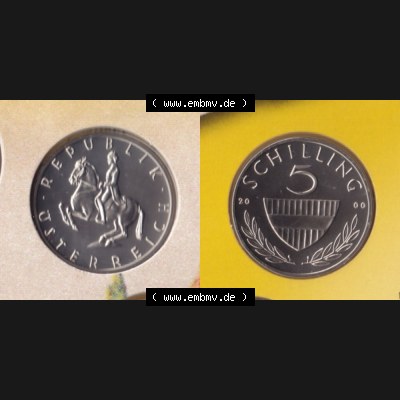 Münzen Österreich Umlaufmünze 1968-2001, 5 Schilling 2000, Münze aus Österreich mit Münzseiten Horizontal / Nebeneinander auf einen Bild für Mobile-Geräte... Sammlung