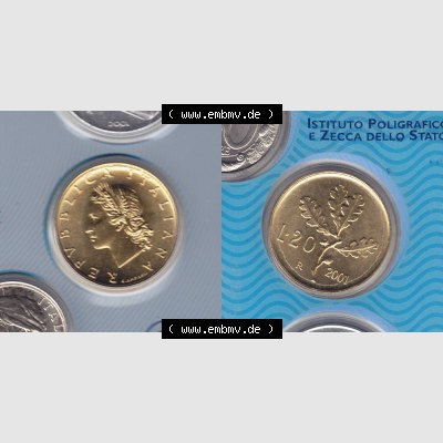 Münzen Italien Umlaufmünze 1956-2001, 20 Lira-Lire Kleinmünze 2001. Vorderseite und Rückseite horizontal auf einen digitalen Bild der alten italienischen Münze aus... Sammlung