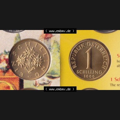 Münzen Österreich Umlaufmünze 1959-2001, 1 Schilling 2000, Münze aus Österreich mit Münzseiten Horizontal / Nebeneinander auf einen Bild für Mobile-Geräte... Sammlung