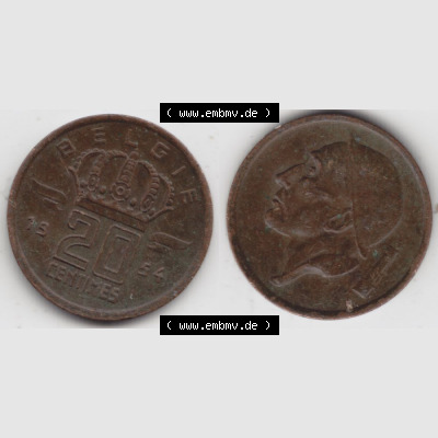Münzen Belgien Umlaufmünze 1954, 1960, 20 Centimes Belgie. Vorderseite und Rückseite horizontal auf einen digitalen Bild der alten belgischen Francs Umlaufmünze aus... Sammlung