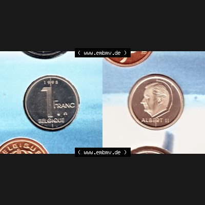 Münzen Belgien Umlaufmünze 1998, 1 Franc. Vorderseite und Rückseite horizontal auf einen digitalen Bild der alten belgischen Francs Umlaufmünze aus Belgien vor Einführung... Sammlung