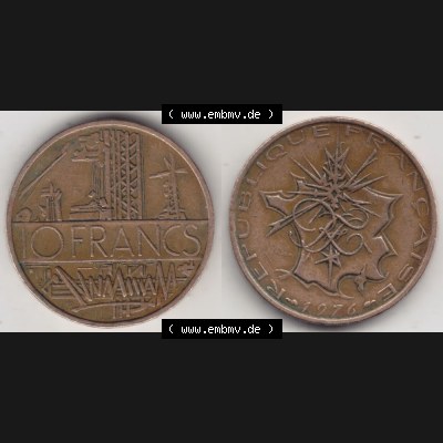 Münze Frankreich 1974-1987, 10 Franken-Francs 1976. Vorderseite und Rückseite horizontal auf einen digitalen Bild der alten französischen Umlaufmünze aus Frankreich in... Sammlung