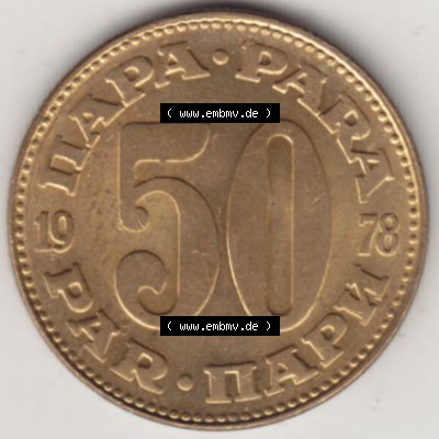 Münzen Jugoslawien Umlaufmünze 1965-1981, 50 Para 1978, Bild mit Rückseite der Münze zum Download Sammlung