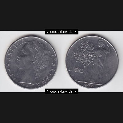 Münzen Italien Umlaufmünze 1955-1989, 100 Lire, Lira 1976. Vorderseite und Rückseite horizontal auf einen digitalen Bild der alten italienischen Münze aus Italien... Sammlung