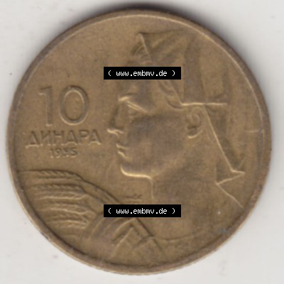 Münzen Jugoslawien Umlaufmünze 1955-1955, 10 Dinar 1955, Bild mit Rückseite der Münze zum Download Sammlung