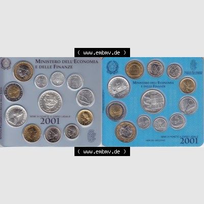 Münzen Italien Umlaufmünze 2001-2001, Münzsatz von Italien 1 Lira bis 1000 Lire. Vorderseite und Rückseite horizontal auf einen digitalen Bild der alten italienischen Münze... Sammlung