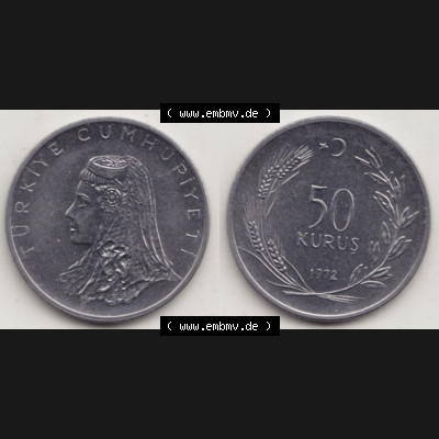 Münzen Türkei Umlaufmünze 1971-1979, 50 Kurus 1970, Bild mit Vollansicht als Bildmaterial Sammlung