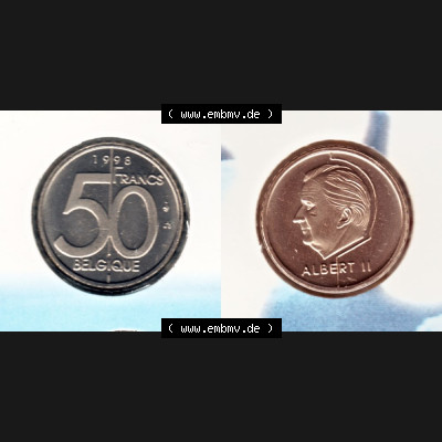 Münzen Belgien Umlaufmünze 1998, 50 Francs. Vorderseite und Rückseite horizontal auf einen digitalen Bild der alten belgischen Francs Umlaufmünze aus Belgien vor Einführung... Sammlung