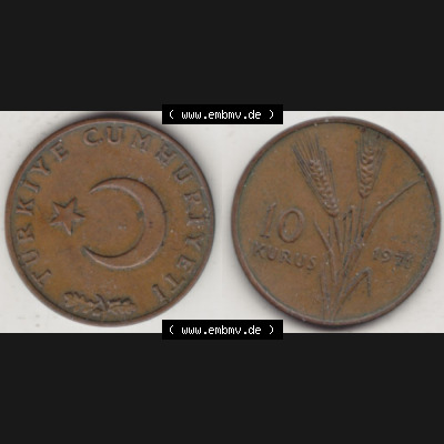 Münzen Türkei Umlaufmünze 1969-1973, 10 Kurus 1971, Bild mit Vollansicht als Bildmaterial Sammlung