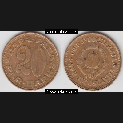Münzen Jugoslawien Umlaufmünze 1965-1981, 20 Para, Par, Napa 1978, Bild mit Vollansicht zum Download Sammlung
