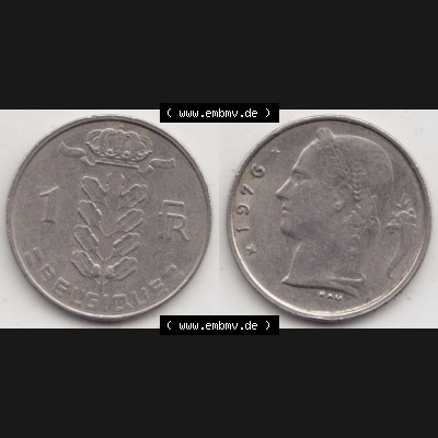 Münzen Belgien Umlaufmünze 1950-1988, 1 Francs-Franken 1976 II. Belgique. Vorderseite und Rückseite horizontal auf einen digitalen Bild der alten belgischen Francs Umlaufmünze... Sammlung