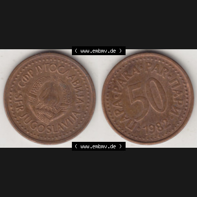 Münzen Jugoslawien Umlaufmünze 1982-1984, 50 Para 1982, Bild mit Vollansicht als Bildmaterial Sammlung