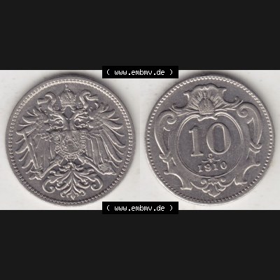 Münzen Österreich Umlaufmünze 1892-1911, 10 Heller 1910, Münze aus Österreich mit Münzseiten Horizontal / Nebeneinander auf einen Bild für Mobile-Geräte... Sammlung