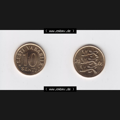Münzen Estland Umlaufmünze 2006, 10 Senti. Vorderseite und Rückseite horizontal auf einen digitalen Bild der alten estländische Umlaufmünze aus Estland zum katalogisieren... Sammlung