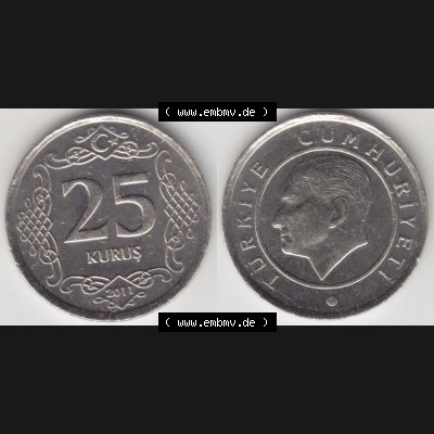 Münzen Türkei Umlaufmünze 2009-2013, 25 Kurus 2011. Vorderseite und Rückseite der Münze der Türkei auf einen Digitalen Bild, als Bildmaterial für Sammler... Sammlung
