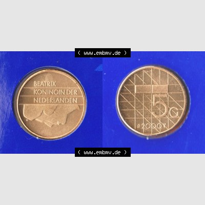 Münzen Niederlande Umlaufmünze 1987-2000, 5 Gulden 2000 (3) Sammlung