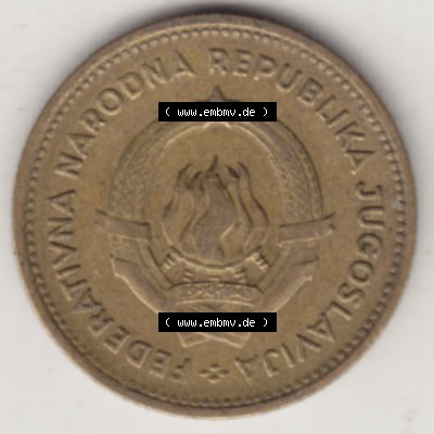 Münzen Jugoslawien Umlaufmünze 1955-1955, 10 Dinar 1955, Bild mit Vorderseite der Münze zum Download Sammlung
