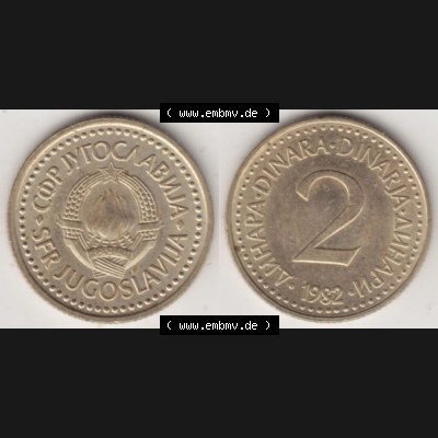 Münzen Jugoslawien Umlaufmünze 1982-1986, 2 Dinar 1982, Bild mit Vollansicht als Bildmaterial Sammlung