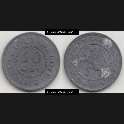 Münzen Belgien Umlaufmünze 1915-1917, 10 Centimes 1916 Belgique - Belgie. Vorderseite und Rückseite horizontal auf einen digitalen Bild der alten belgischen Francs Umlaufmünze... Sammlung