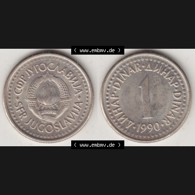 Münzen Jugoslawien Umlaufmünze 1990-1991, 1 Dinar 1990, Bild mit Vollansicht als Bildmaterial Sammlung