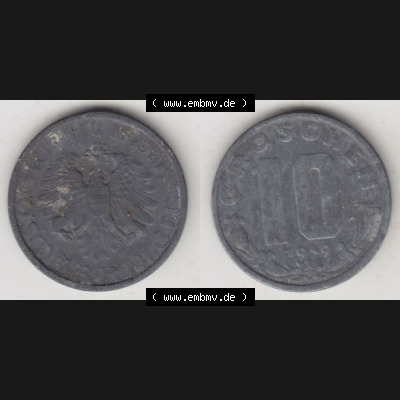 Münzen Österreich Umlaufmünze 1947-1949, 10 Groschen 1949 II., Münze aus Österreich mit Münzseiten Horizontal / Nebeneinander auf einen Bild für... Sammlung