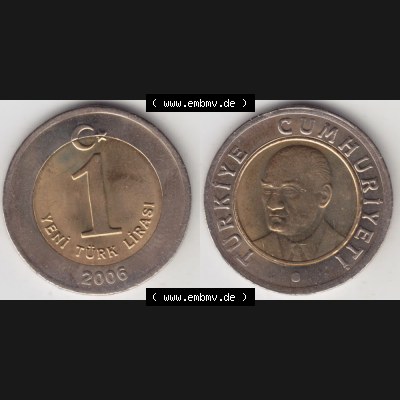 Münzen Türkei Umlaufmünze 2005-2008, 1 Yeni Neue Lira 2006. Vorderseite und Rückseite der Münze der Türkei auf einen Digitalen Bild, als Bildmaterial für... Sammlung