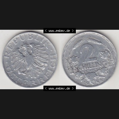 Münzen Österreich Umlaufmünze 1946-1952, 2 Schilling 1946, Münze aus Österreich mit Münzseiten Horizontal / Nebeneinander auf einen Bild für Mobile-Geräte... Sammlung