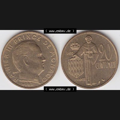 Münzen Monaco Umlaufmünze 1962-1995, 20 Centimes 1962 (3) Sammlung