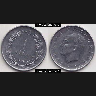 Münzen Türkei Umlaufmünze 1967-1980, 1 Lira - Lire 1979. Vorderseite und Rückseite der Münze der Türkei auf einen Digitalen Bild, als Bildmaterial für... Sammlung