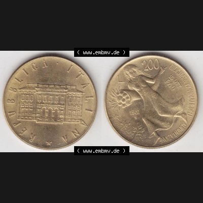 Münzen Italien Gedenkmünze 1981-1981, 200 Lire FAO - Welternährungstag. Vorderseite und Rückseite horizontal auf einen digitalen Bild der alten italienischen Münze... Sammlung