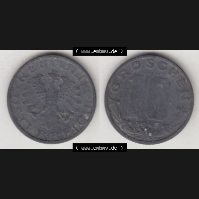Münzen Österreich Umlaufmünze 1947-1949, 10 Groschen 1948 II., Münze aus Österreich mit Münzseiten Horizontal / Nebeneinander auf einen Bild für... Sammlung