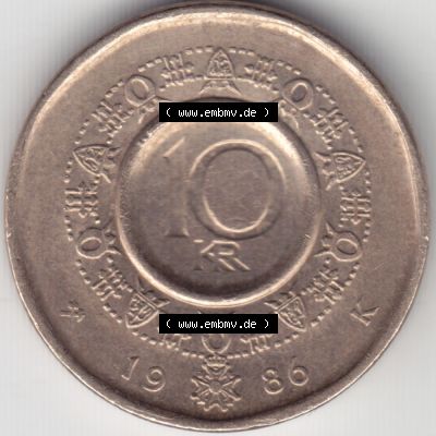 Münzen Norwegen Umlaufmünze 1983-1991, 10 Kronen 1986, Bild mit Rückseite der norwegischen Münze als Bildmaterial, des Bildes zur deiner Nutzung Sammlung