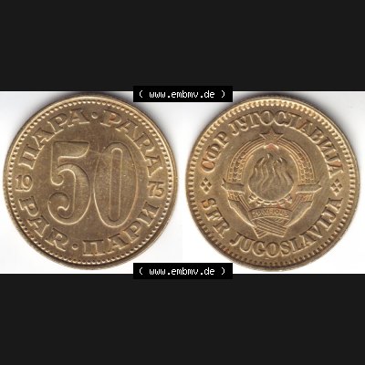 Münzen Jugoslawien Umlaufmünze 1965-1981, 50 Para, Par, Napa 1975, Bild mit Vollansicht zum Download Sammlung