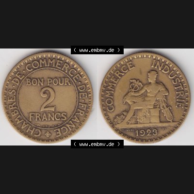 Münze Frankreich 1920-1927, 2 Francs, Franken 1923. Vorderseite und Rückseite horizontal auf einen digitalen Bild der alten französischen Umlaufmünze aus Frankreich... Sammlung