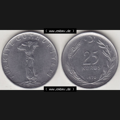 Münzen Türkei Umlaufmünze 1967-1978, 25 Kurus 1970, Bild mit Vollansicht als Bildmaterial Sammlung