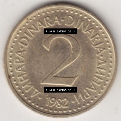 Münzen Jugoslawien Umlaufmünze 1982-1986, 2 Dinar 1982, Bild mit Rückseite der Münze als Bildmaterial Sammlung