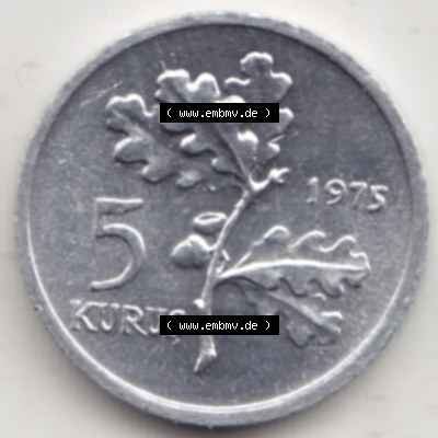 Münzen Türkei Gedenkmünze 1975-1975, 5 Kurus 1975, FAO - Familienplanung. Rückseite der Münze der Türkei als Bildmaterial für Sammler und Münzen-Webseiten... Sammlung