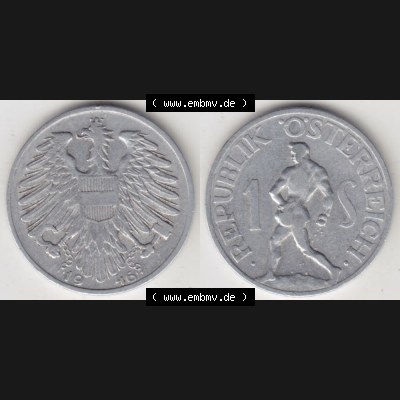 Münzen Österreich Umlaufmünze 1946-1957, 1 Schilling 1946 II., Münze aus Österreich mit Münzseiten Horizontal / Nebeneinander auf einen Bild für... Sammlung