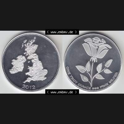 Münzen Großbritannien Silbermedaille 2012-2012, Silberunze Englische Rose. Vorderseite und Rückseite horizontal auf einen digitalen Bild der alten britischen Münze aus... Sammlung