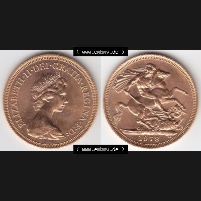 Münzen Großbritannien Goldmünze 1974-1984, 1 Sovereign 1978. Vorderseite und Rückseite horizontal auf einen digitalen Bild der alten britischen Goldmünze Sovereign... Sammlung