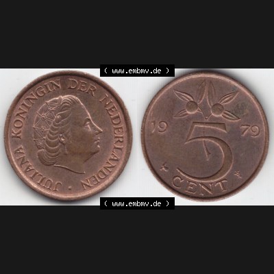 Münzen Niederlande Umlaufmünze 1979, 5 Cent, Bild mit Vollansicht Sammlung