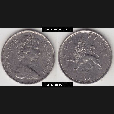 Münzen Großbritannien Umlaufmünze 1968-1981, 10 New Pence 1976, Bild mit Vollansicht zum Download Sammlung