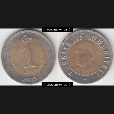 Münzen Türkei Umlaufmünze 2005-2008, 1 YENI Lira 2005. Vorderseite und Rückseite der Münze der Türkei auf einen Digitalen Bild, als Bildmaterial für... Sammlung