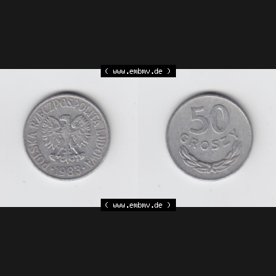 Münzen Polen Umlaufmünze 1957-1985, 50 Groszy 1983, Bild mit Vollansicht als Bildmaterial Sammlung