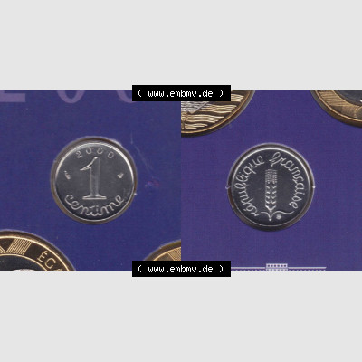 Münze Frankreich 2000, 1 Centime. Vorderseite und Rückseite horizontal auf einen digitalen Bild der alten französischen Umlaufmünze aus Frankreich in der Francs-Währung... Sammlung