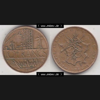 Münze Frankreich 1974-1987, 10 Franken-Francs 1978 II.. Vorderseite und Rückseite horizontal auf einen digitalen Bild der alten französischen Umlaufmünze aus Frankreich... Sammlung